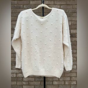 Vintage Librarycore Academia Ivory Silk Sweater With Pearls Sz Large Luxury Knit